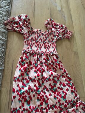 Betsey Johnson Pink Strawberry-Print Midi Dress